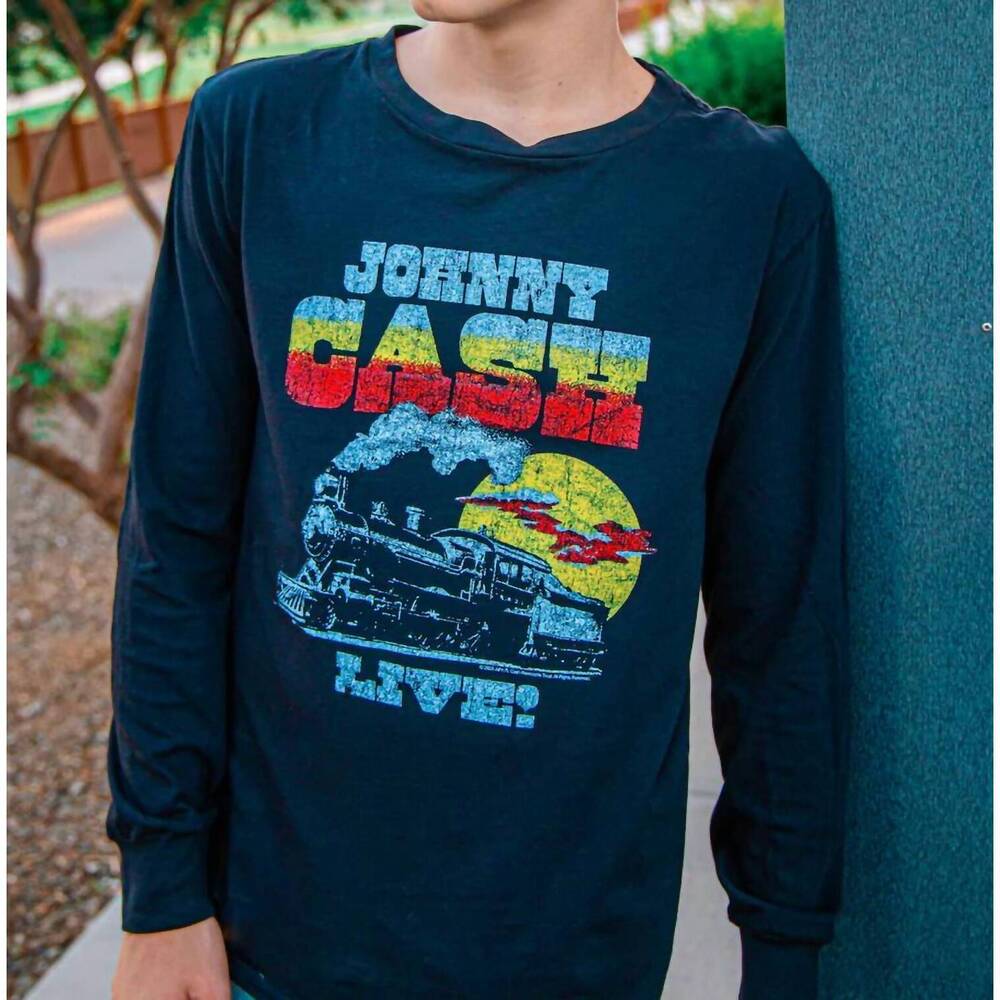 NEW ROWDY SPROUT johnny cash live long sleeve tee in navy